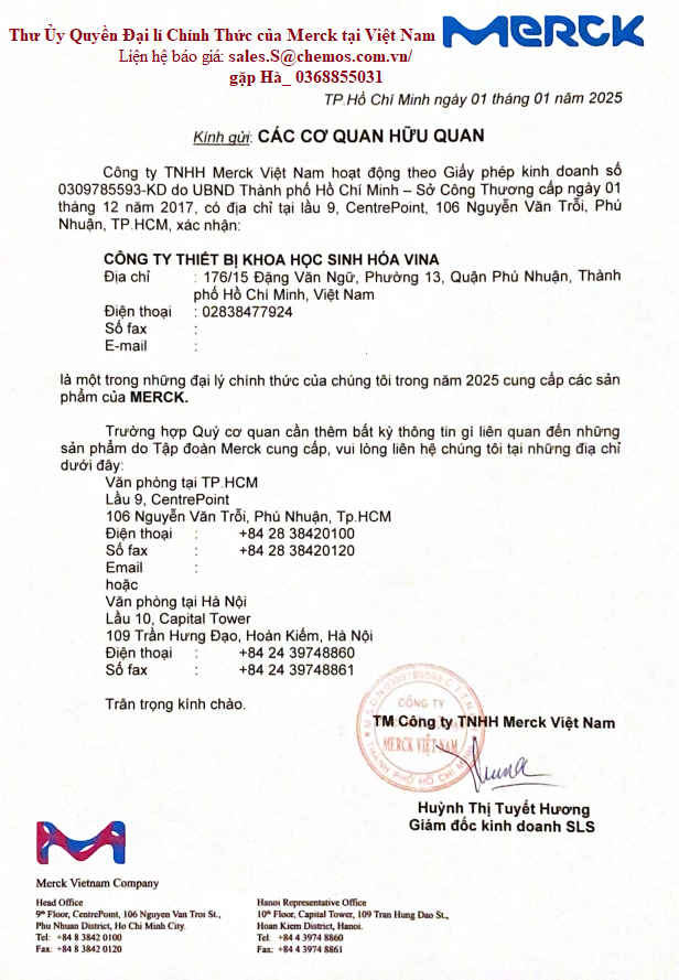 THƯ ỦY QUYỀN ĐẠI LÝ PHÂN PHỐI HÓA CHẤT SIGMA ALDRICH